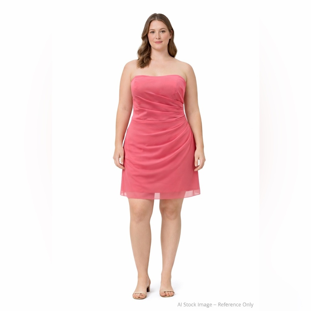Bill Levkoff Coral Strapless Chiffon Ruched Cocktail Dress Bridesmaid Prom Sz 10